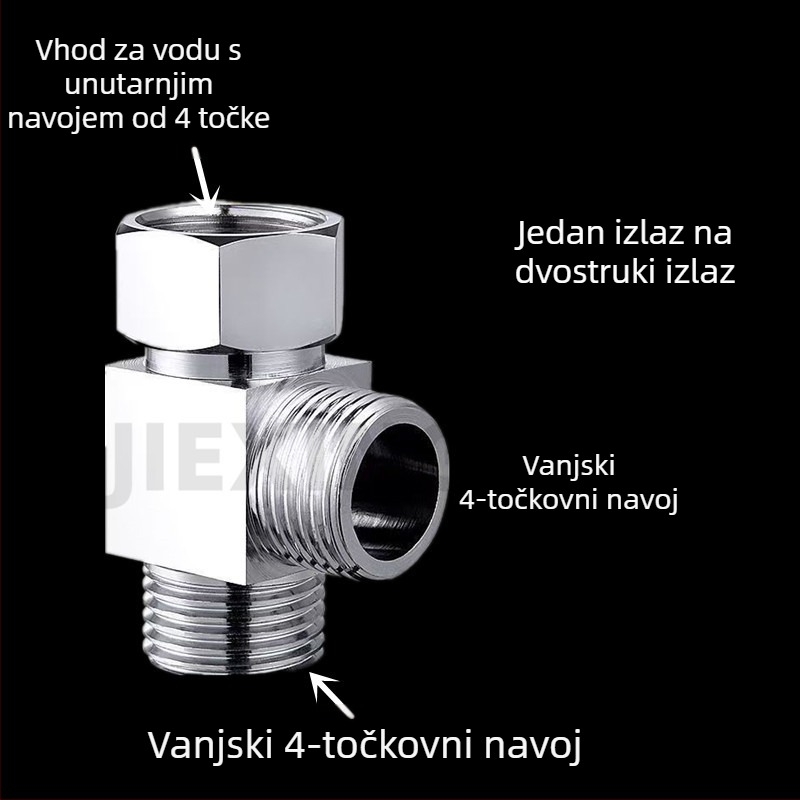 Bakreni Union Tee razdjelnik, jedan ulaz, dva izlaza, unutarnji/vanjski navoji, bakar-nerđajući čelik