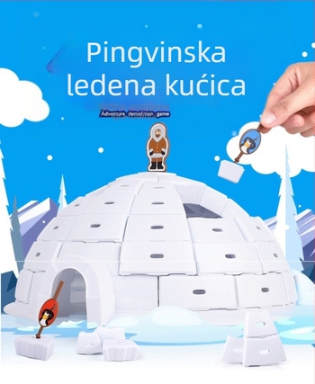 Družbena igra Penguin Snow House za djecu — blokovi od leda za slaganje, interaktivna roditeljsko-djeca stolna igra, plastična igra za unutarnju upotrebu, uzrast 4–14 godina