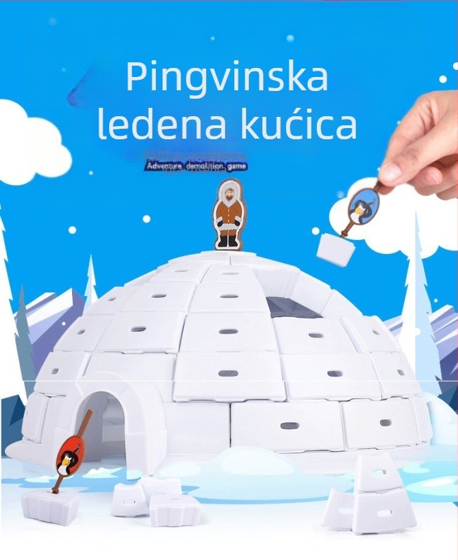 Družbena igra Penguin Snow House za djecu — blokovi od leda za slaganje, interaktivna roditeljsko-djeca stolna igra, plastična igra za unutarnju upotrebu, uzrast 4–14 godina