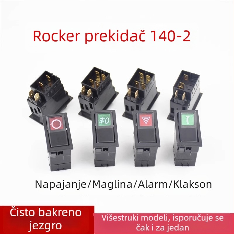 Xinwank 140-2 rocker prekidač za vozila, 12V/24V – sirena, dvostruki bljesak alarma, maglenke i gumb za glavna svjetla