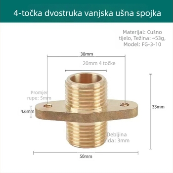 Mesingani ušni spojnik s dvostrukim navojem, moderni minimalistički stil, CE certifikat, Yisheng Plumbing