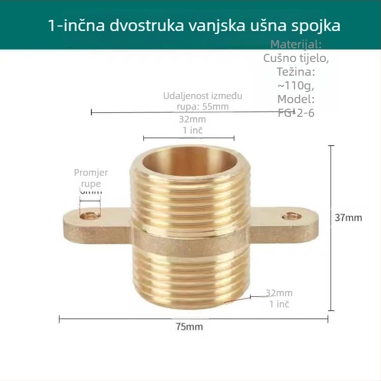 Mesingani ušni spojnik s dvostrukim navojem, moderni minimalistički stil, CE certifikat, Yisheng Plumbing