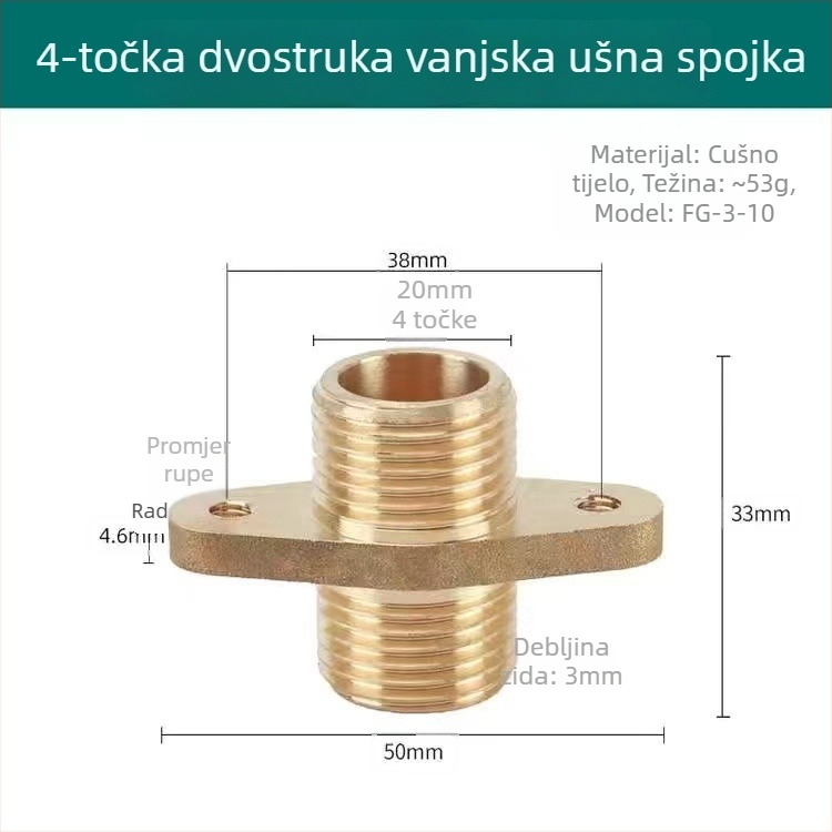 Mesingani ušni spojnik s dvostrukim navojem, moderni minimalistički stil, CE certifikat, Yisheng Plumbing