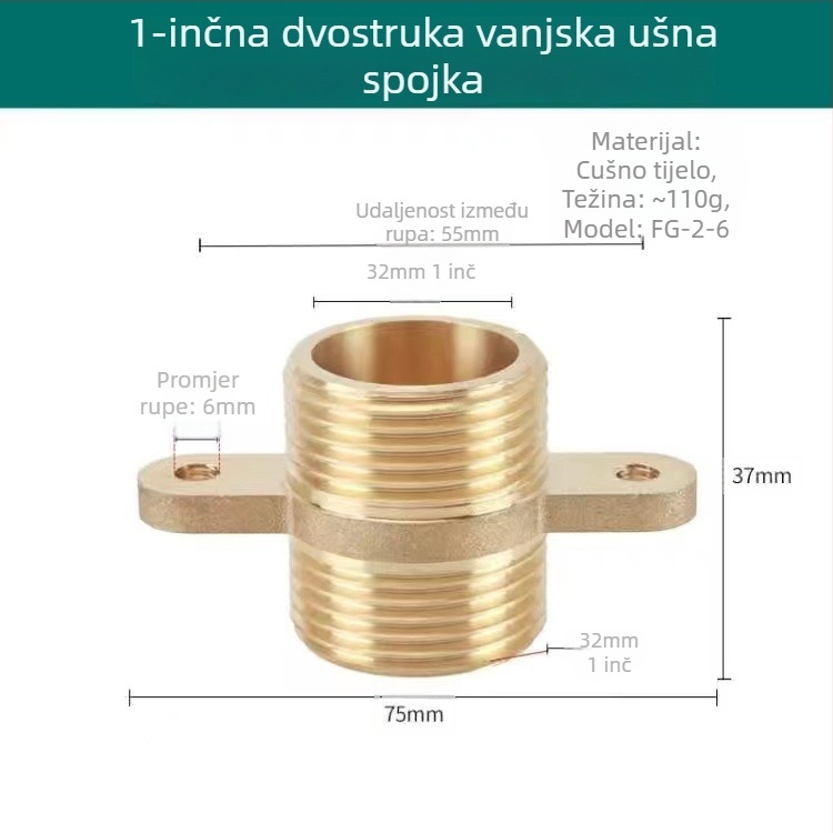 Mesingani ušni spojnik s dvostrukim navojem, moderni minimalistički stil, CE certifikat, Yisheng Plumbing