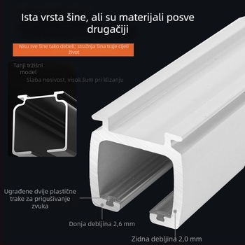 Sustav zavjesnih vodilica, aluminijska legura, model C830, elektroforezni završetak, moderni minimalizam, prilagodljiva obrada