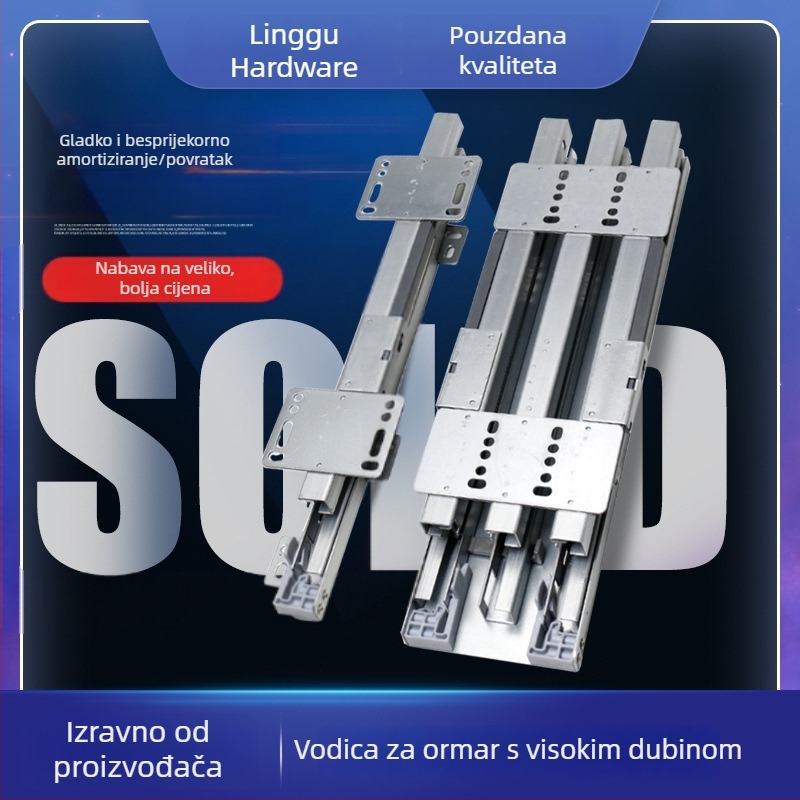 Skrivene teške šine za ladice dubokih ormara – tih rad, gornja i donja montaža (Materijal: hladno valjani čelik; Površinska obrada: galvanizirana; Model: Heaven and Earth rail; Marka: Zuo gang; Stil: moderni minimalizam)