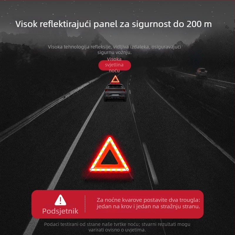 Automobilski znak upozorenja na trokut, vertikalni reflektirajući trokut, Marka: Xin Rui, Materijal: plast + reflektirajući materijal, Opseg uporabe: auto, Nacionalni standard