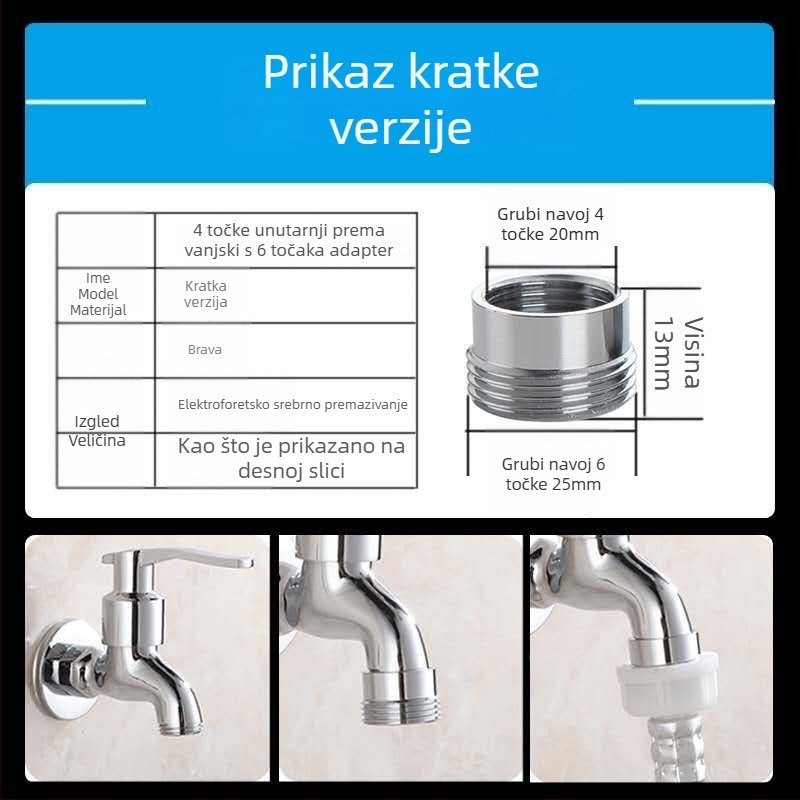 Bakreni adapter za slavinu 4→6 navoja za perilicu rublja