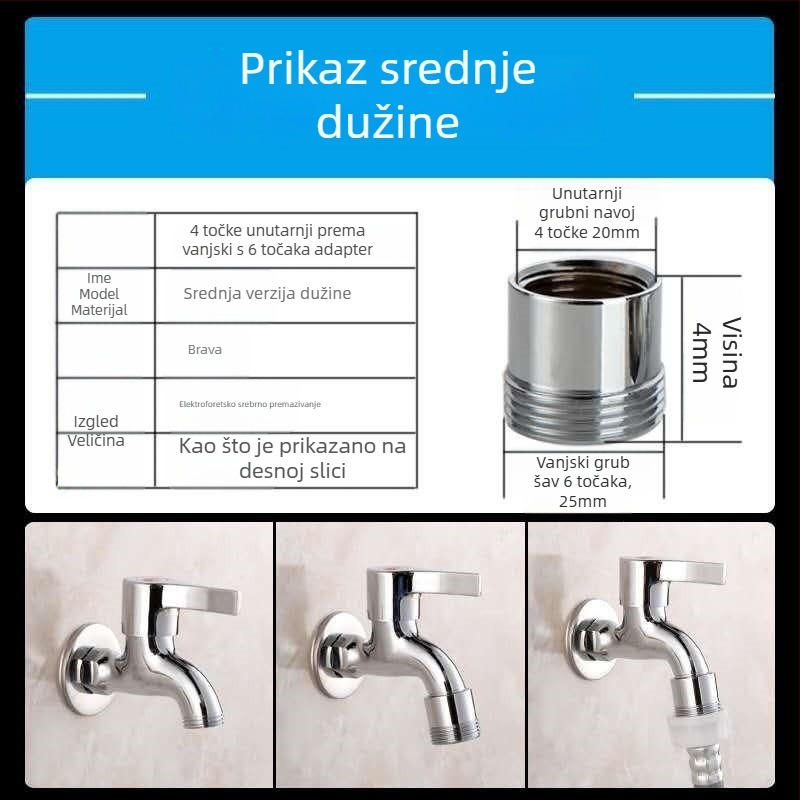 Bakreni adapter za slavinu 4→6 navoja za perilicu rublja