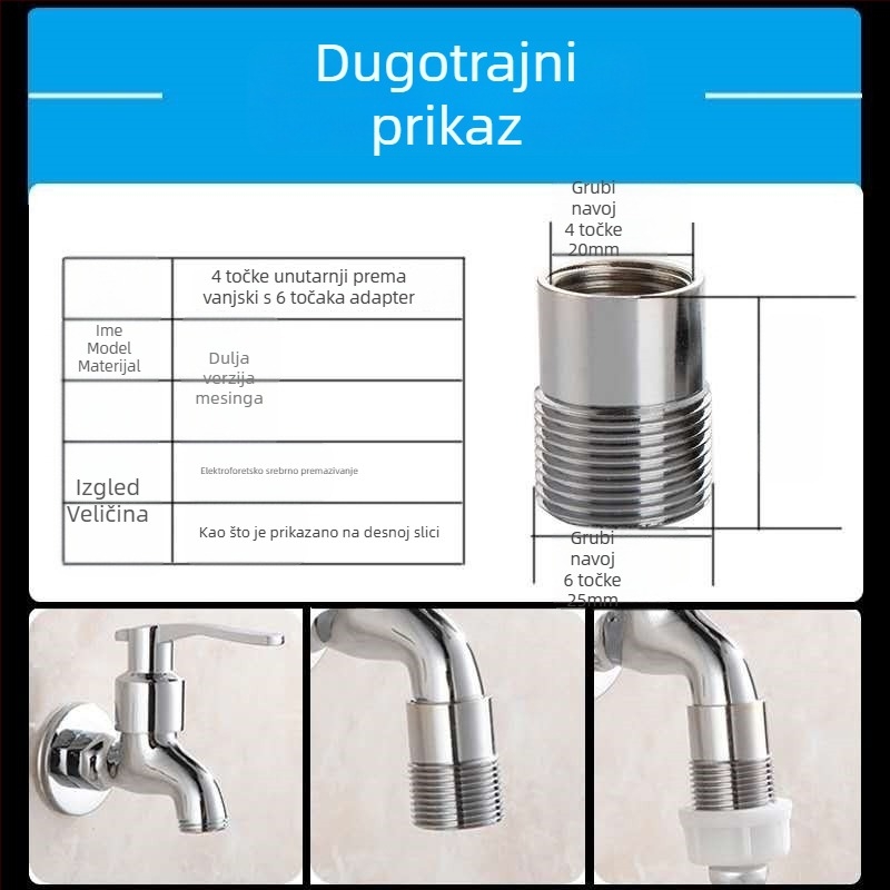 Bakreni adapter za slavinu 4→6 navoja za perilicu rublja