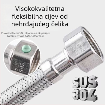 Pleteni cijev za dovod vode od nehrđajućeg čelika 304, dvostrano priključena, za toplu i hladnu vodu, za bojler i zahod, visok tlak, otporna na eksploziju