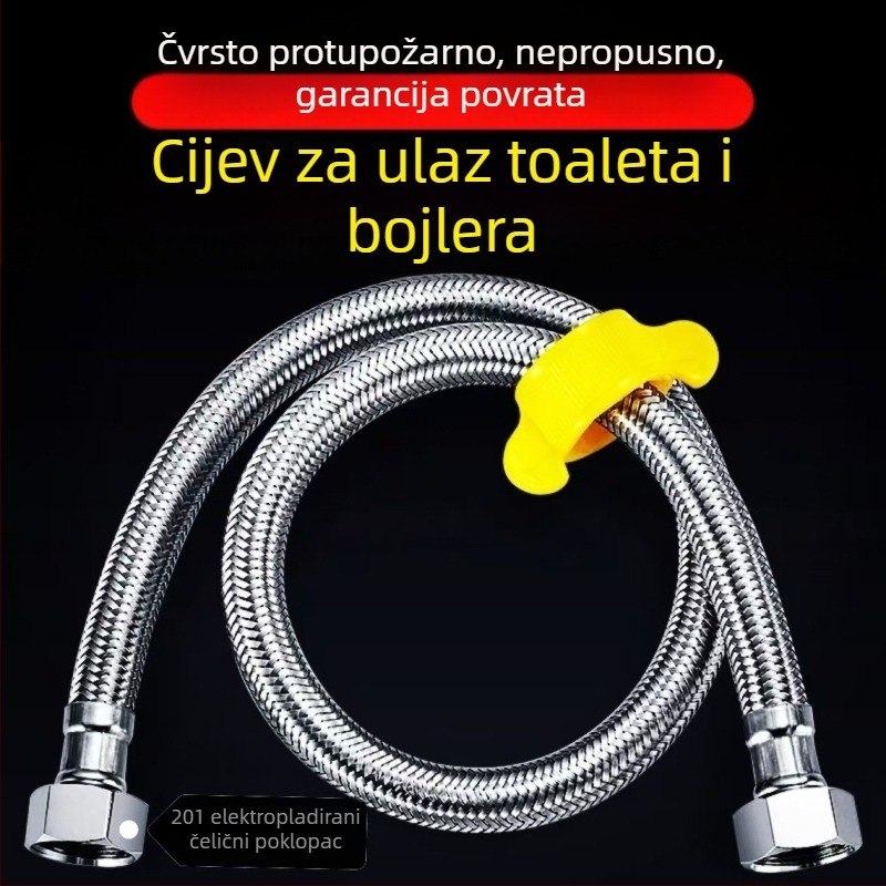 Pleteni cijev za dovod vode od nehrđajućeg čelika 304, dvostrano priključena, za toplu i hladnu vodu, za bojler i zahod, visok tlak, otporna na eksploziju