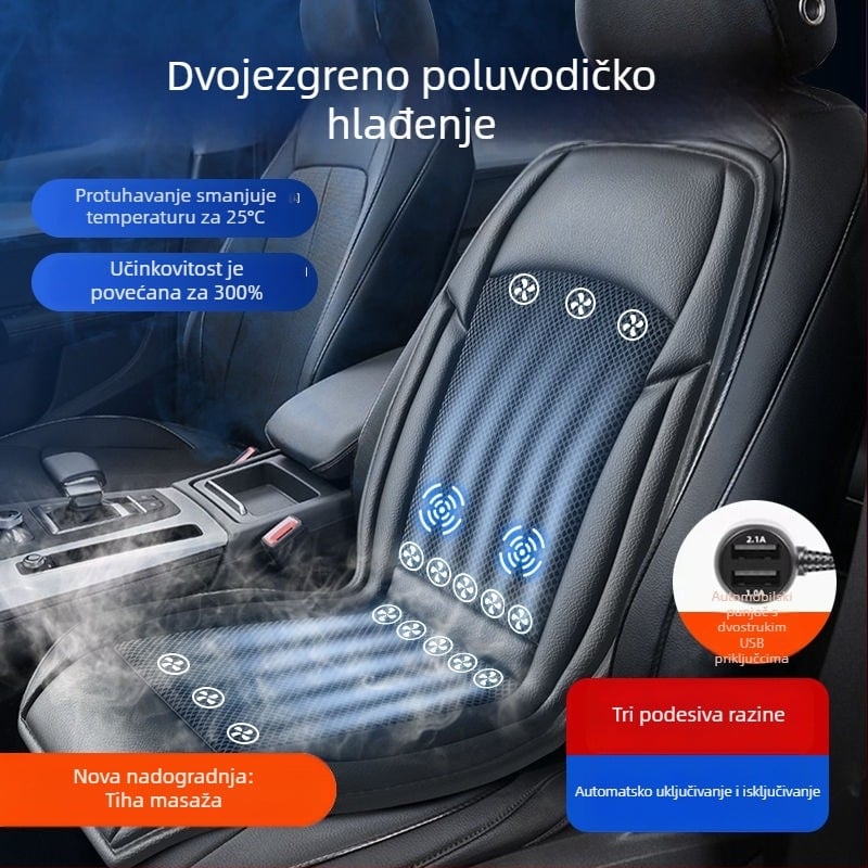 Jastuk za sjedalo kamiona s ventilacijom, hlađenjem poluvodičima i masažom lumbalne regije; punilo od prirodnih vlakana; kožni Ice Silk navlaka za ljeto
