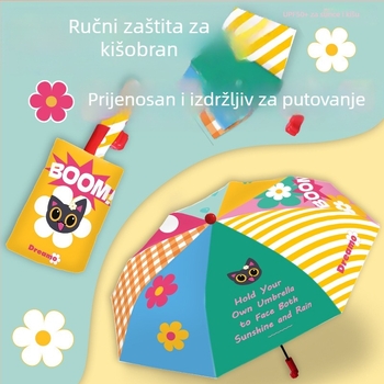Dječji sklopivi kišobran s patchwork dizajnom, 8 rebara, okvir od legure, plastična ručka, tkanina 190T, ručno otvaranje i zatvaranje, mogućnost ispisa logotipa, prilagodljiv, pogodan za učenike