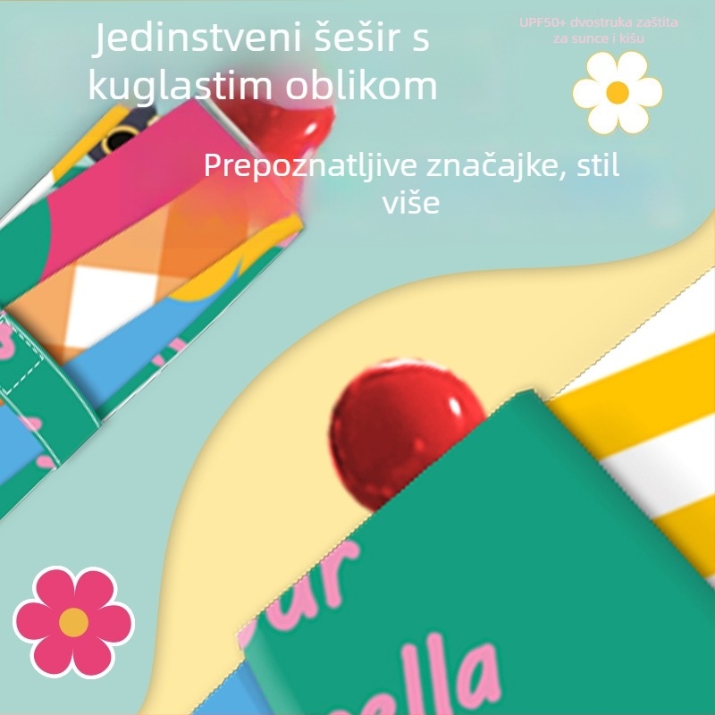Dječji sklopivi kišobran s patchwork dizajnom, 8 rebara, okvir od legure, plastična ručka, tkanina 190T, ručno otvaranje i zatvaranje, mogućnost ispisa logotipa, prilagodljiv, pogodan za učenike