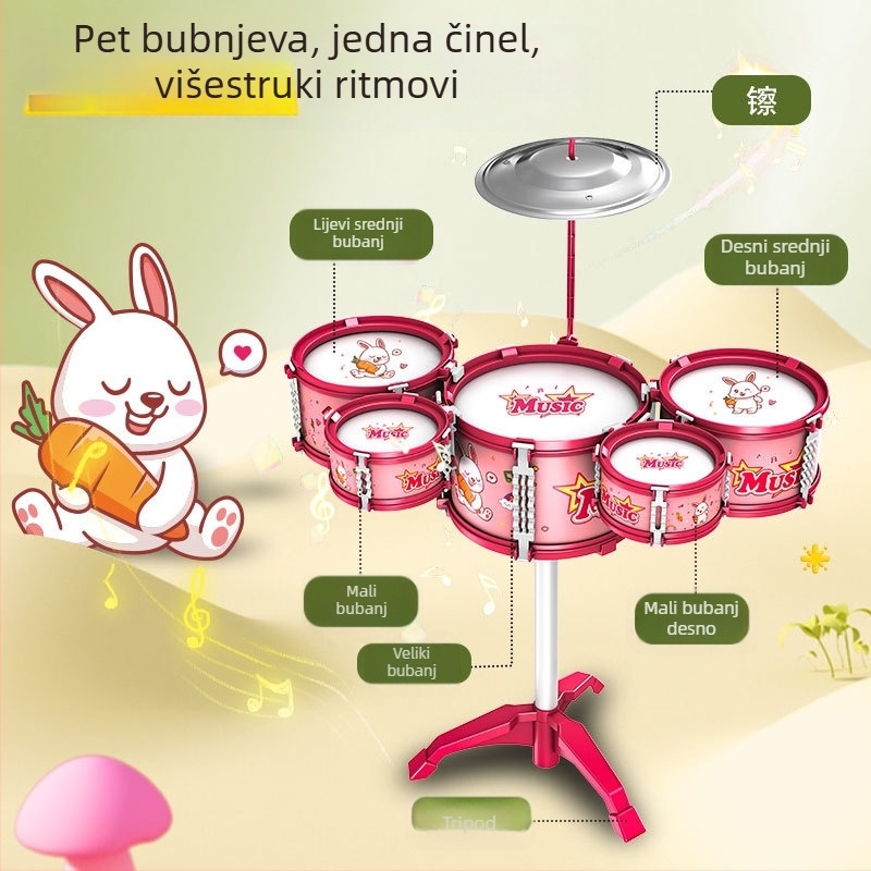 Dječji bubnjarski komplet, plastični, za djecu 4–6 godina, unisex, zapadni udarni instrumenti
