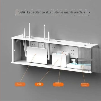 Zidni regal za dnevni boravak – za set-top box, router i Wi‑Fi opremu, šestero-razinski zidni stalak, etnički stil (bez montaže; Materijal: Nanzhu)