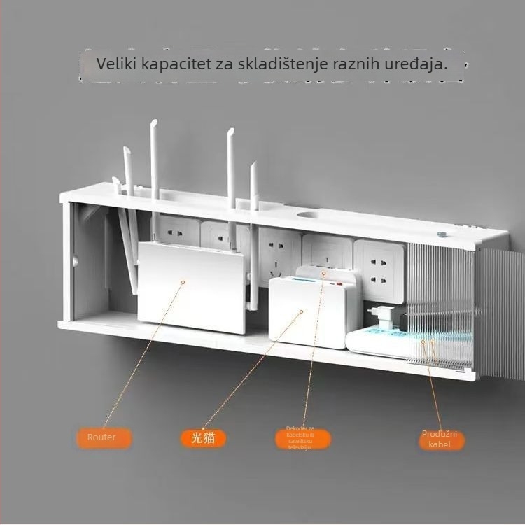 Zidni regal za dnevni boravak – za set-top box, router i Wi‑Fi opremu, šestero-razinski zidni stalak, etnički stil (bez montaže; Materijal: Nanzhu)