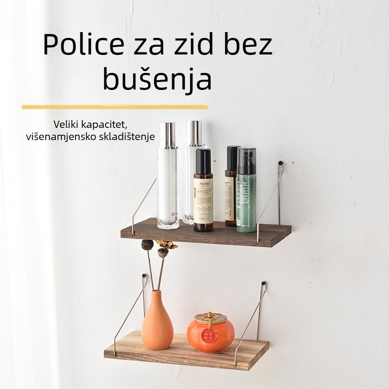 Drvena zidna polica s 3 sloja, kuka za vješanje, bez bušenja, višenamjenska, skandinavski moderni stil