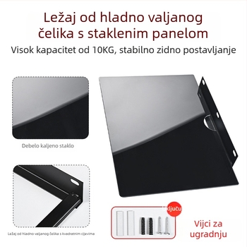 Zidna polica za set-top box, usmjerivač i projektor — čelik+staklo, 1 etaža, jednostavan modern stil, ugradnja s uvučenim vijcima