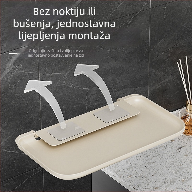 Grain fruit Sklopivi zidni stalak za pohranu, vaku montiranje bez bušenja, 1 etaža, plastika, za kupaonicu, spavaću sobu i ured