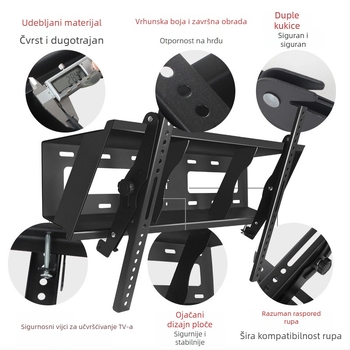 Zidni nosač TV-a s nagibom od 45°, model t400, izrađen od hladno valjanog čelika, težina 6 kg