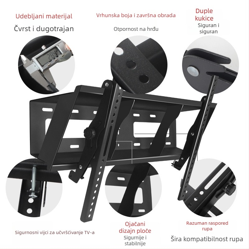 Zidni nosač TV-a s nagibom od 45°, model t400, izrađen od hladno valjanog čelika, težina 6 kg