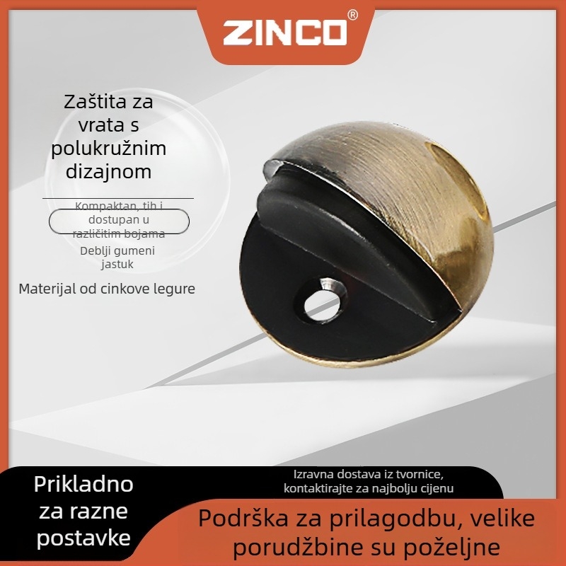 Zinkova aluminijska vrata stopper, tih rad, otpor udara, debeľija verzija za kupaonicu, polukružni oblik s vrhom školjkastog izgleda, podna ugradnja, elektroplatirani završni sloj