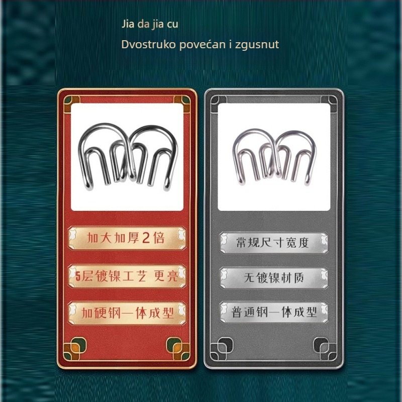 Kongming/Luban devetlanični puzzle set za razvoj logičkog razmišljanja – metalna konstrukcija, uzrast 7–14 godina.