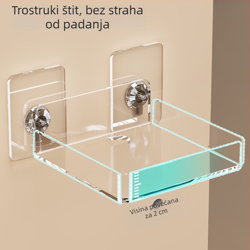 Zidni akrilni višenamjenski stalak za kamere, usmjerivače i set-top boxove s unutarnjim/ vanjskim monitorom — jednostavan moderni stil, pogodno za kuhinju, spavaću sobu, kupaonicu i dnevni boravak