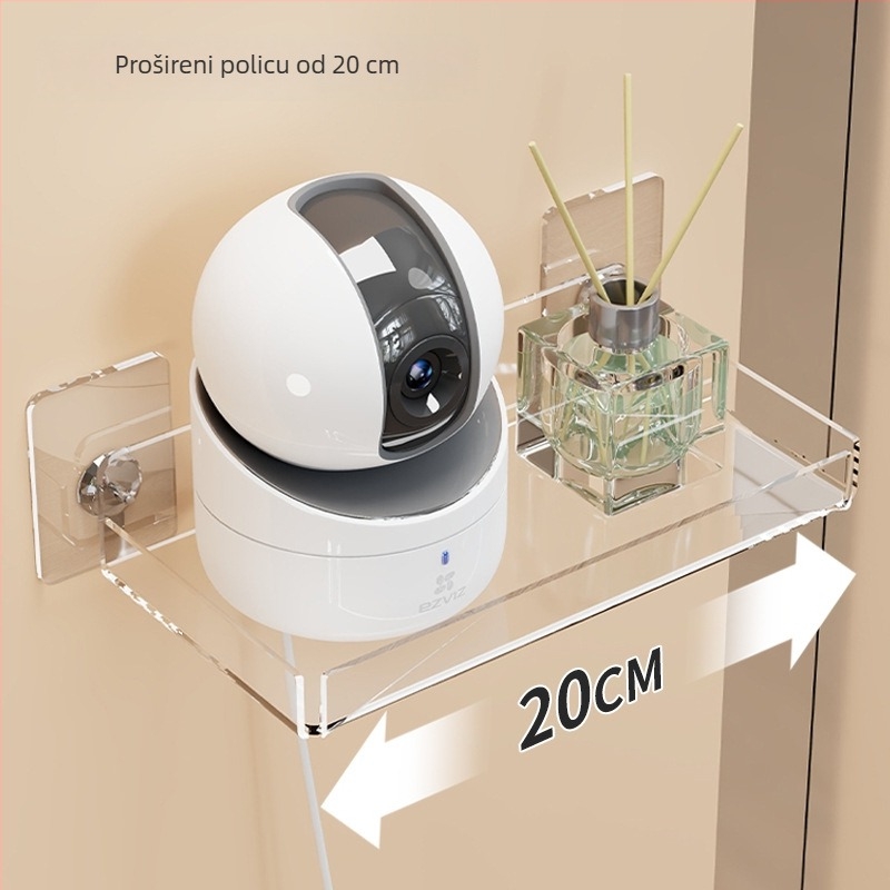 Zidni akrilni višenamjenski stalak za kamere, usmjerivače i set-top boxove s unutarnjim/ vanjskim monitorom — jednostavan moderni stil, pogodno za kuhinju, spavaću sobu, kupaonicu i dnevni boravak