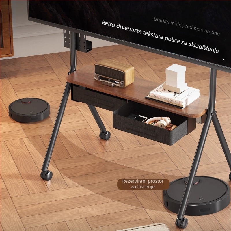 Mobilni TV kolica s ladicom i prostorom za pohranu — hladno valjana čelična konstrukcija, model Ml5b, 13 kg, kompatibilno sa Smart TV