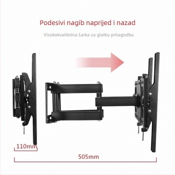 Stalak za zidni TV s lijevo-desnom rotacijom, teleskopsko proširenje 450 mm, metalna konstrukcija, nosivost 15 kg