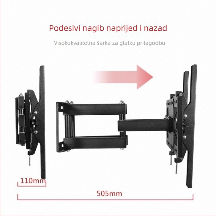 Stalak za zidni TV s lijevo-desnom rotacijom, teleskopsko proširenje 450 mm, metalna konstrukcija, nosivost 15 kg
