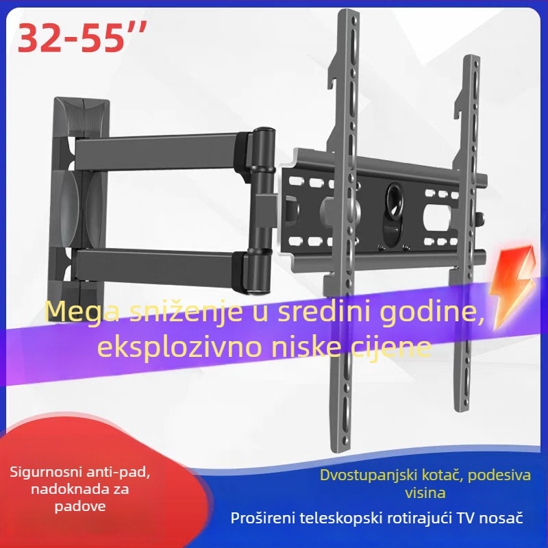Stalak za zidni TV s lijevo-desnom rotacijom, teleskopsko proširenje 450 mm, metalna konstrukcija, nosivost 15 kg