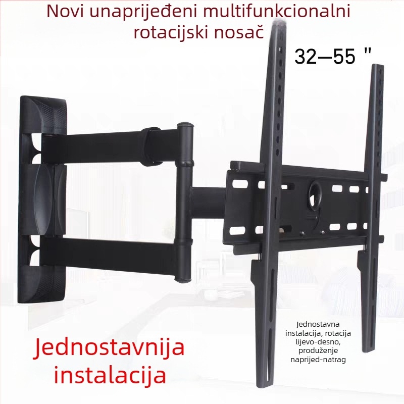 Stalak za zidni TV s lijevo-desnom rotacijom, teleskopsko proširenje 450 mm, metalna konstrukcija, nosivost 15 kg
