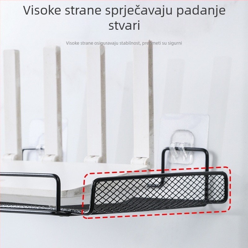Zidni WIFI rega za pohranu bez bušenja, od karbonskog čelika, jednokatna polica za TV kutiju i usmjerivač