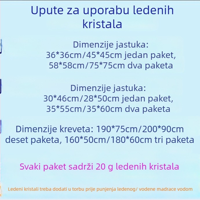 Hladna podloga s ledenim kristalima, PVC materijal, punjena ledenim kristalima, ponovno upotrebljiva za prevenciju pregrijavanja