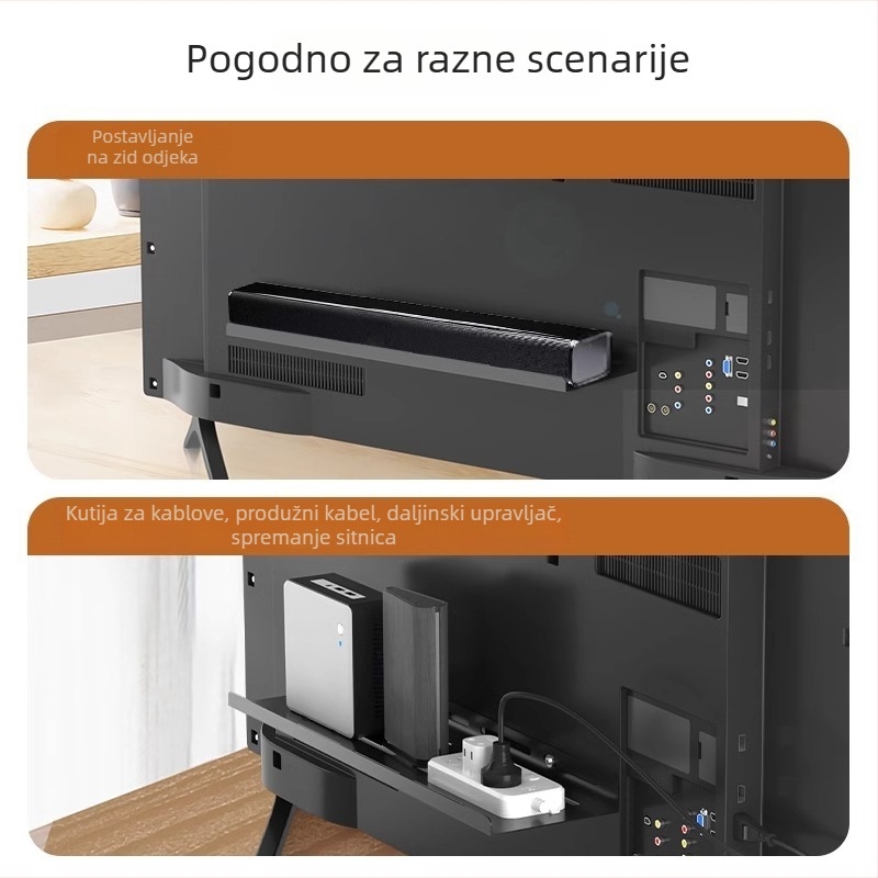 Polica za stražnju stranu televizora/monitorja, bez bušenja, držač za daljinski upravljač, set-top box, usmjerivač i Wi‑Fi