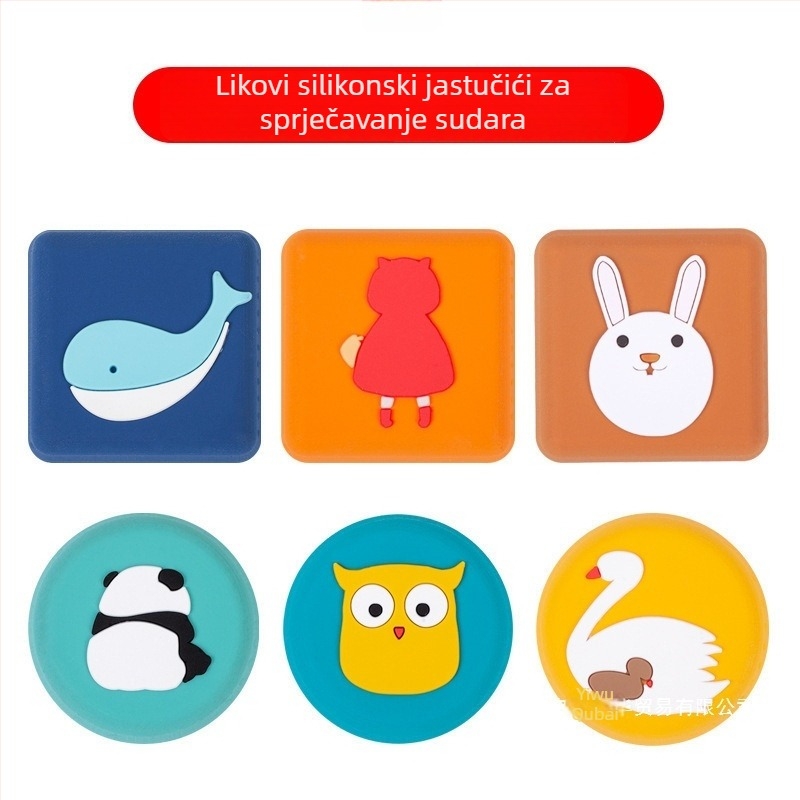 Silikonska zaštita za kvaku vrata – samoljepljivi zidni jastučić bez bušenja, karikaturni dizajn, model 1, marka Qitazz