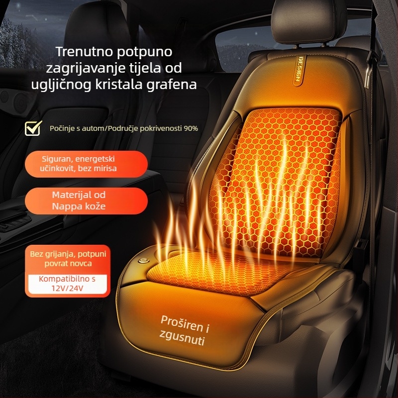 Auto grijana jastučnica za sjedalo s grafeno-karbonskim grijanjem, pametni prekidač za automatsko pokretanje-zaustavljanje (Oblik: ledeni jastuk; Punilo: svileno vlakno; Površina: mikrovlakasta koža; Zima)