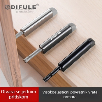 Automatski mehanizam za otvaranje vrata ormarića i garderobe, tip pritiska, skriveno otvaranje magnetskim zahvatom, model W079, materijal aluminijska legura + POM, namijenjen ormarićima, garderobama i vatrootpornim vratima, stil moderni minimalistički