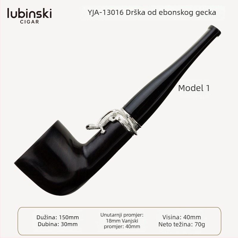 Lubinski fajka od ebenovine sa srebrnim prstenom, 9 mm kanal, zakrivljena ili ravna