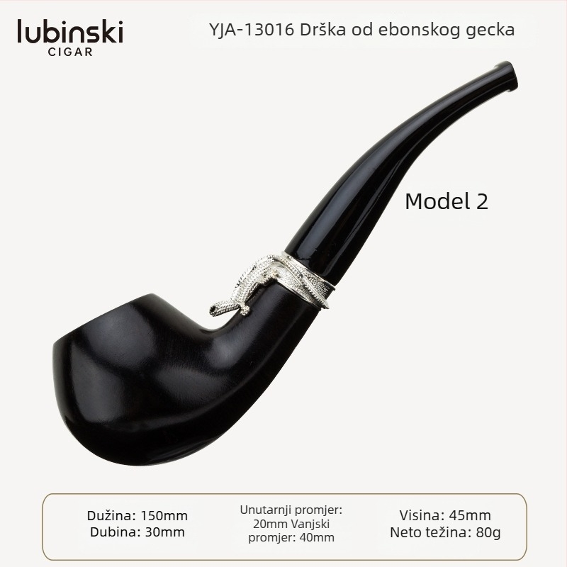 Lubinski fajka od ebenovine sa srebrnim prstenom, 9 mm kanal, zakrivljena ili ravna