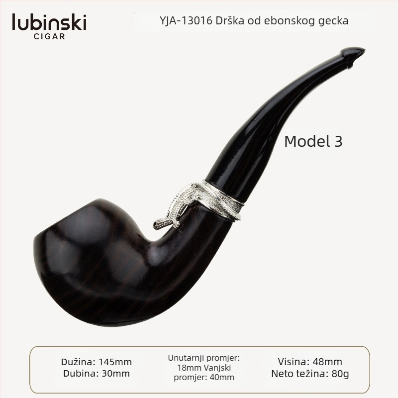 Lubinski fajka od ebenovine sa srebrnim prstenom, 9 mm kanal, zakrivljena ili ravna