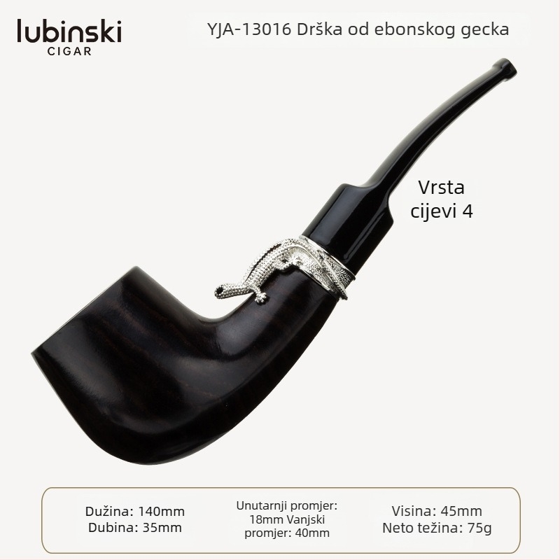 Lubinski fajka od ebenovine sa srebrnim prstenom, 9 mm kanal, zakrivljena ili ravna