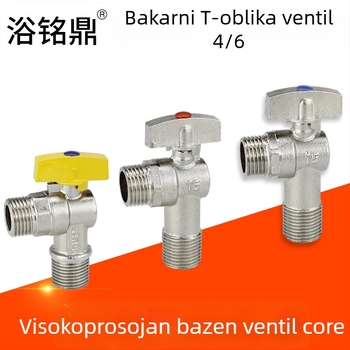 Mesingani kutni ventil s kugličnim jezgrom, veliki protok, navoji spoj, unutarnji promjer 10 mm, radni tlak 1,6 MPa, za sustav toplovode