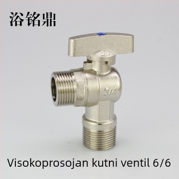 Mesingani kutni ventil s kugličnim jezgrom, veliki protok, navoji spoj, unutarnji promjer 10 mm, radni tlak 1,6 MPa, za sustav toplovode