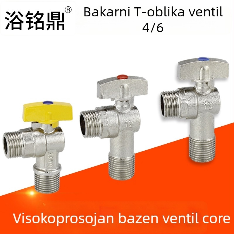 Mesingani kutni ventil s kugličnim jezgrom, veliki protok, navoji spoj, unutarnji promjer 10 mm, radni tlak 1,6 MPa, za sustav toplovode