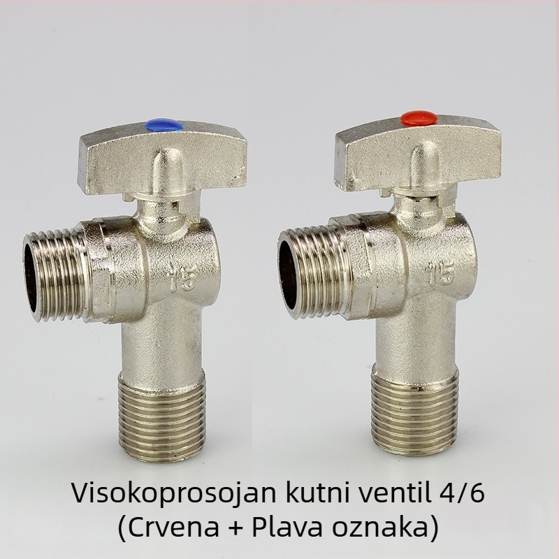 Mesingani kutni ventil s kugličnim jezgrom, veliki protok, navoji spoj, unutarnji promjer 10 mm, radni tlak 1,6 MPa, za sustav toplovode